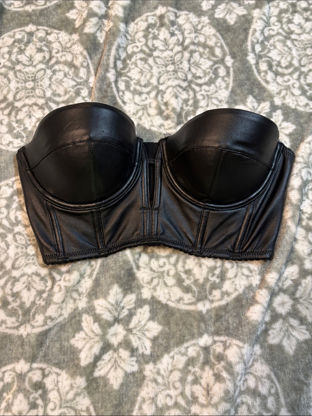 Black Faux Leather Strapless Bustier